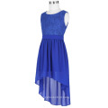 Grace Karin Kids Kids Sleeveless Neck Crew High-Low Blue Lace Chiffon Girls Dress 2-12 Anos CL008976-3